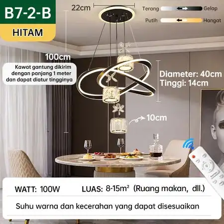 Lampu Gantung Ruang Makan Model Ring Double Warna Hitam