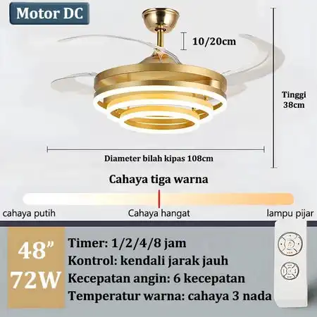 Lampu Gantung Dengan Kipas Berwarna Emas Elegan