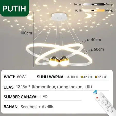 Lampu Gantung Ruang Makan Model Ring Double Warna Putih