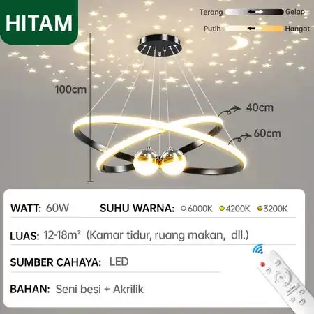 Lampu Gantung Ruang Makan Model Ring Double Warna Hitam Dan Putih